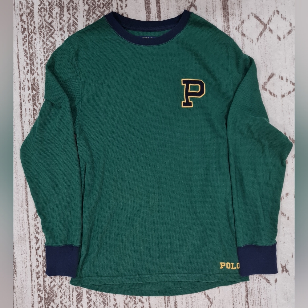 Polo Ralph Lauren Mens Waffle Knit Sleepwear Long Sleeve Shirt Green Size:M